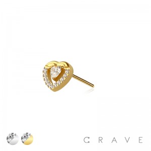 316L SURGICAL STEEL THREADLESS PUSH IN CZ DOUBLE HEART TOP PART